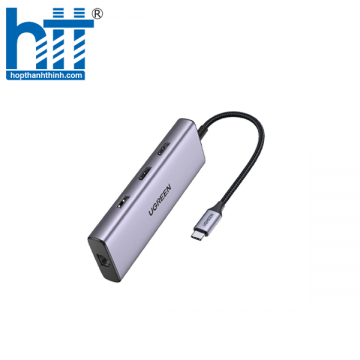 Thiết bị mở rộng 9 in 1 USB Type-C ra 2 cổng HDMI/USB/LAN Gigabit/PD 60W/SD/ TF Ugreen 90119 cao cấp
