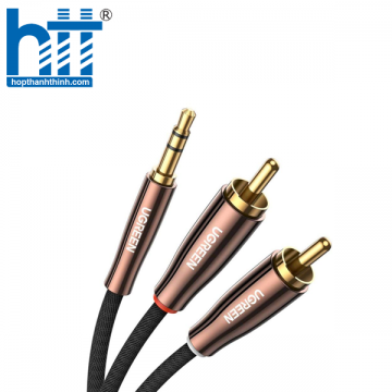 Ugreen 80848 3m 3,5mm Nam đến 2 * RCA Vỏ đồng Cáp Aux bện màu đen với đầu màu nâu AV170 10080848