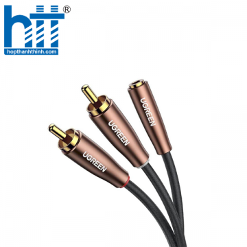 Ugreen 80844 0,5m 3,5mm Nam đến 2 * RCA Vỏ đồng Bện Cáp Aux màu đen với đầu nâu AV170 10080844