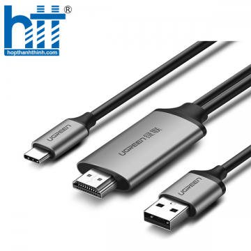 Ugreen 50544 1.5M màu Xám Cáp chuyển đổi TYPE C sang HDMI dương + hỗ trợ cổng USB cấp nguồn CM183 20050544