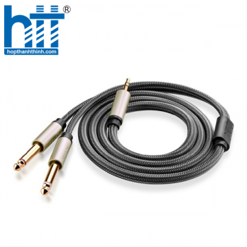 Ugreen 10615 2M màu xám cáp 3.5mm TRS ra 2 cổng 6.35mm TS AV126 20010615