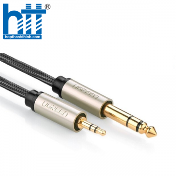 UGREEN 10625 1M MÀU XÁM ĐEN CÁP 3.5MM TRS RA 6.35MM TS STEREO PRO AUDIO MẠ VÀNG 24K AV127