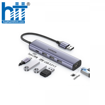Ugreen 20900 Màu Xám Bộ chuyển USB 2.0 sang 3 cổng USB 2.0 + Lan rj45 10/100 CM475 20020900