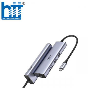 Ugreen 20954 4k 60hz 6 trong 1 gigabits Type C sang 2×USB 3.0 + HDMI + RJ45 10/100/1000Mbps + SD/TF Bộ chuyển đổi CM512 20020954