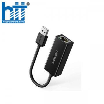Ugreen 20254 10CM màu Đen Cáp chuyển đổi USB 2.0 sang cổng LAN RJ45 tốc độ 100Mbps vỏ nhựa CR110 20020254