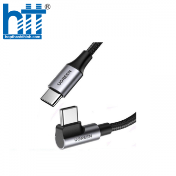 Ugreen 20582 0.5M 100W Vỏ Alu Màu Đen USB Loại C Đực 20V - 5A Góc Cạnh Cáp Tròn mạ Niken US334 10020582