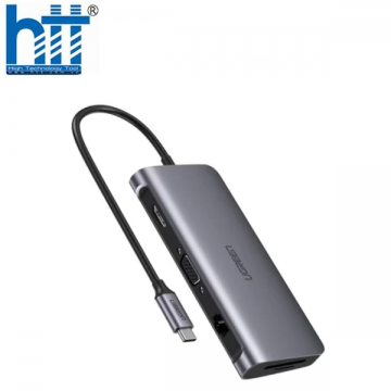 Bộ chuyển USB type C to 3xUSB3.0 4K-HDMI VGA RJ45 SD-TF PD hỗ trợ PD 3.0 CM179 Ugreen 70490 100W 9 trong 1 màu xám