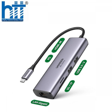 Bộ chuyển USB C 7 trong 1 Ugreen 60515, hỗ trợ HDMI 4K@60Hz + USB + LAN Gigabit + SD/ TF + PD100W