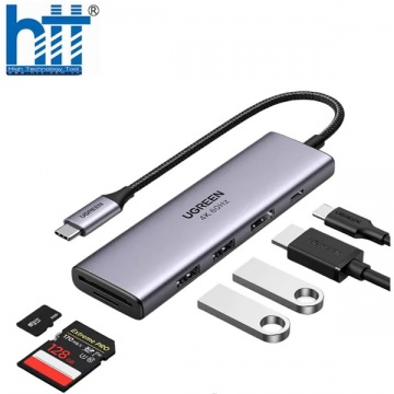 HUB USB-C to HDMI 4K@60Hz kèm Hub 2 USB 3.0 + SD/TF Cao Cấp Ugreen 60384 Sạc ngược USB – C 100W