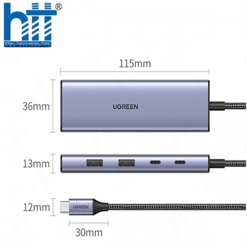 Hub 5 trong 1 CM500 (USB-C sang 2xUSB 3.0 + HDMI + 2xType C) Ugreen 90376