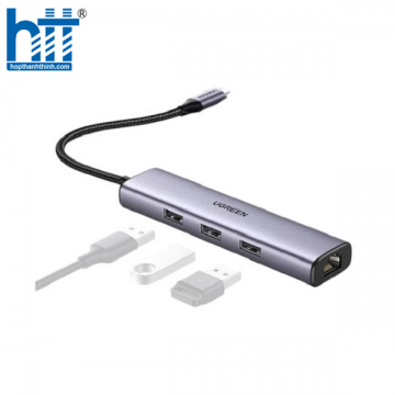 Hub chia USB Type-C to 3 cổng USB 3.0 Type-A kèm Lan Gigabit Ugreen 60600