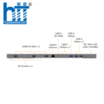 CỔNG CHUYỂN KIÊM ĐẾ CẮM ĐA MÀN HÌNH HYPERDRIVE 4K60HZ 13 PORTS MULTI-DISPLAY DOCK STATION HD134