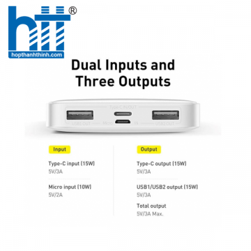 Sạc dự phòng Baseus Bipow Fast Charge 10000mAh 20W White LVA020-1W-20 (PPBD050502)