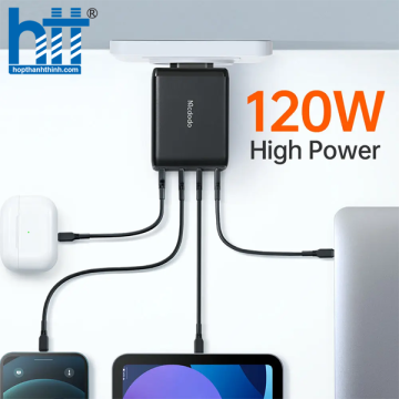Cốc Sạc Nhanh Mcdodo Convergence Series 120W GaN 4-Port Fast Charger Set (Kèm cáp C to C 2m, 100W, 3 TypeC + USB) CH-0771