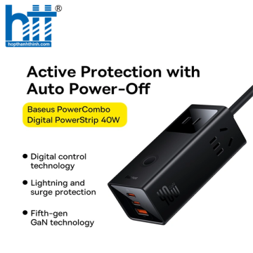 Cốc sạc nhanh 40W Baseus PowerCombo Digital PowerStrip 6IN1 ( 3 AC + 2 Type C +USB ) PSLA010001