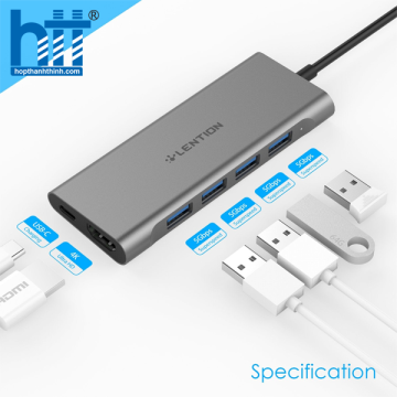Bộ chuyển đổi USB-C 6 trong 1 Lention C35H-1M-PK