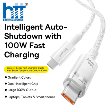 Cáp Sạc Nhanh Baseus Explorer Series Fast Charging Cable with Smart Temperature Control Type-C to Type-C 100W PURPLE