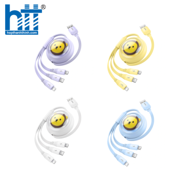 Cáp Sạc 3 Đầu Baseus Leo Retractable Charging Cable 3-in-1 USB to M+L+C 3.5A (1.1m) Blue