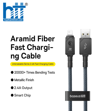 Cáp Sạc Nhanh USB to iP Baseus Unbreakable Series Fast Charging Data Cable USB to iP 2.4A BLACK 2M