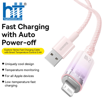 Cáp Sạc Nhanh USB to iP Baseus Explorer Series Fast Charging Cable with Smart Temperature Control PURPLE 1M
