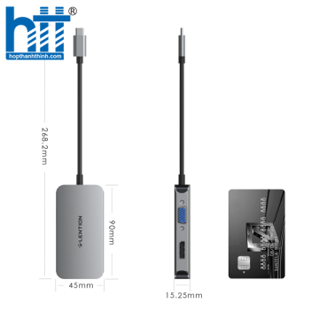 Bộ chuyển đổi USB-C 3 trong 1 Lention CE54 GREY