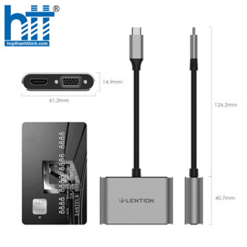 Bộ chuyển đổi USB-C sang HDMI và VGA Lention C51SHV GREY