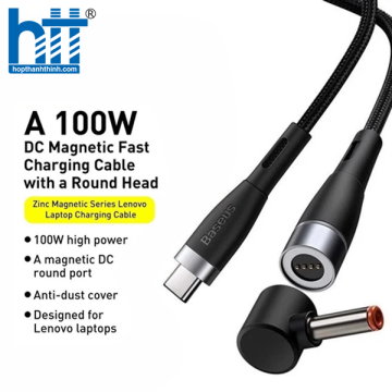 Cáp sạc nam châm 100W cho Laptop Baseus Zinc Magnetic Series Type C to DC Square Port Black
