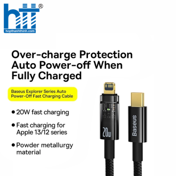 Cáp Sạc nhanh Tự Ngắt Baseus Explorer Series Auto Power-Off Type-C to IP 20W Blue 1M