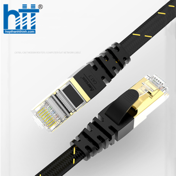 Cáp mạng Ampcom Cat7 Flat 15M đúc sẵn 2 đầu AMCAT7BK1815