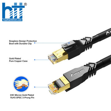 Cáp mạng đúc sẵn Cat7 S/FTP AMPCOM dài 1m AMC73010BK