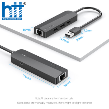 Bộ chia USB 2.0 sang 3 Port USB 2.0 Hub+100M Ethernet Vention Model : CHPBB (15cm)