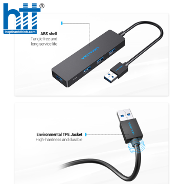 Bộ chia HUB USB 3.0 sang 4 cổng Vention CHKBB (15cm) 5Gbps