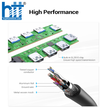 Bộ chia HUB USB 3.0 sang 4 cổng Vention CHKBB (15cm) 5Gbps