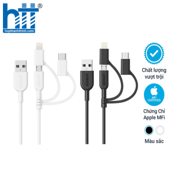 Cáp Anker Powerline II 0.9M 3 in 1 - A8436021(Lightning-Type C-Micro USB)