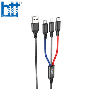 Cáp Sạc X76 3-in-1 Super charging cable iP+Type-C+Micro 1M 2A (Đen-Đỏ-Xanh)