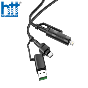 Cáp sạc U106 4 in 1 Moulder fast charging data cable for USB/Type-C to iP/Type-C (Đen)