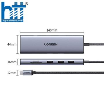 Hub USB Type-C 10 in 1 Ugreen 15601 CM498 1x HDMI 4k30Hz, VGA FullHD, 3x USB 3.0, Lan 1Gbps, 3.5mm, SD/TF, Sạc PD 100W