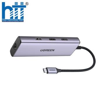 Thiết bị mở rộng 9 in 1 USB Type-C ra 2 cổng HDMI/USB/LAN Gigabit/PD 60W/SD/ TF Ugreen 90119 cao cấp